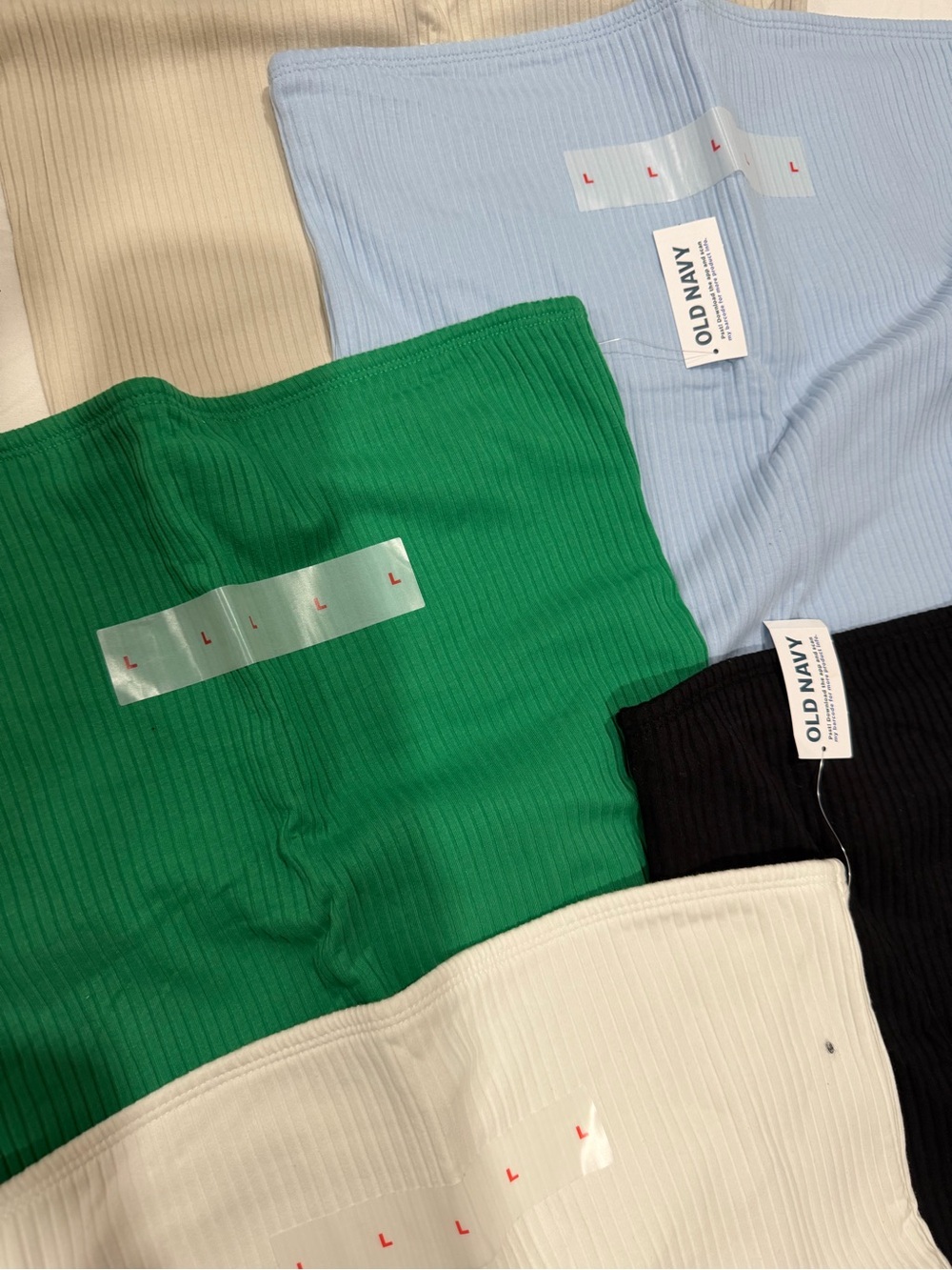 Old Navy Ribbed Strapless Tube Top Set in Green, Light Blue, Black, Cream - Picture 2 of 3